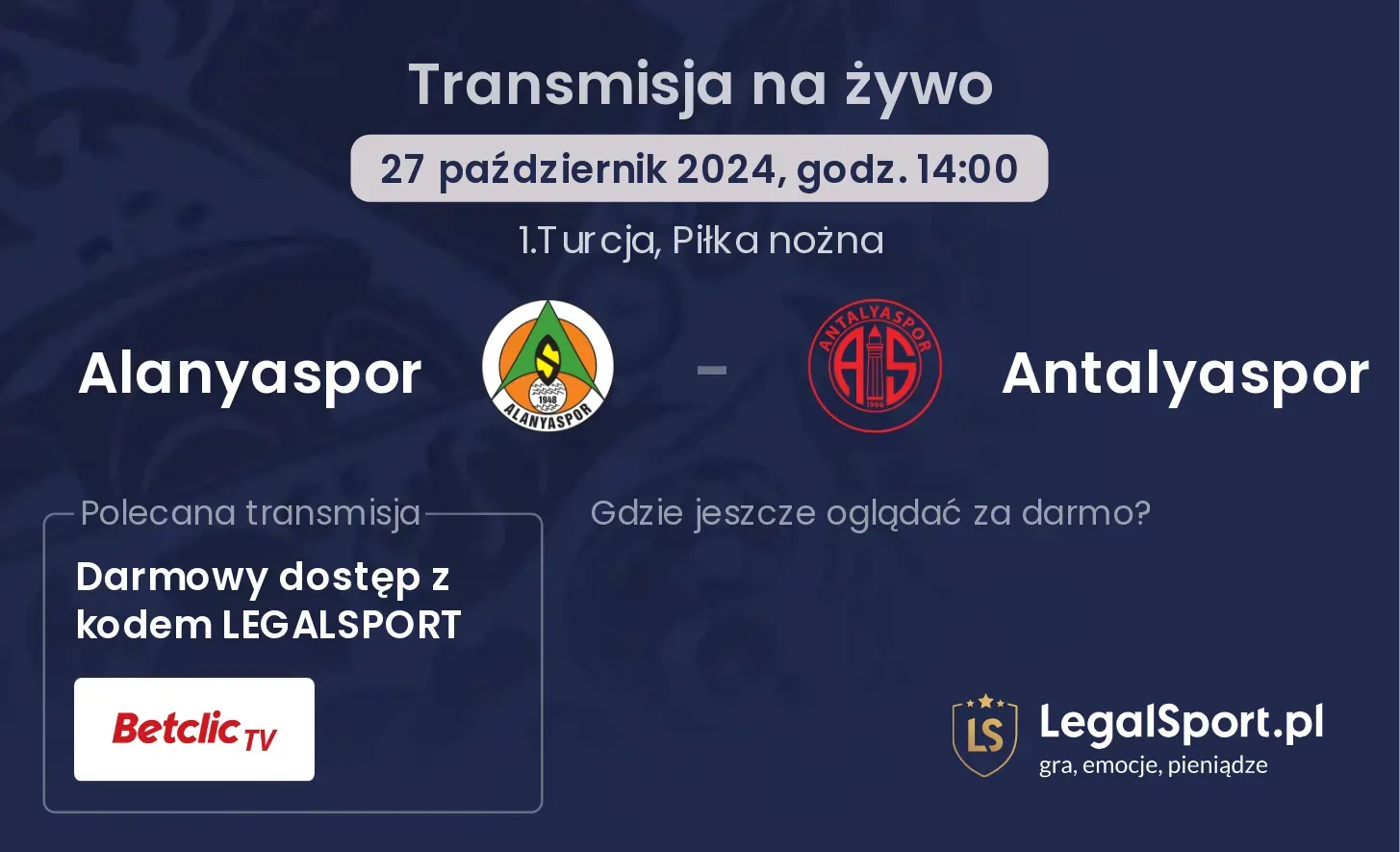 Alanyaspor - Antalyaspor transmisja na żywo