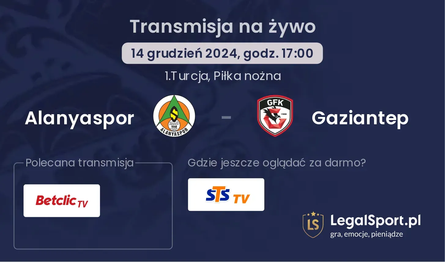 Alanyaspor - Gaziantep transmisja na żywo