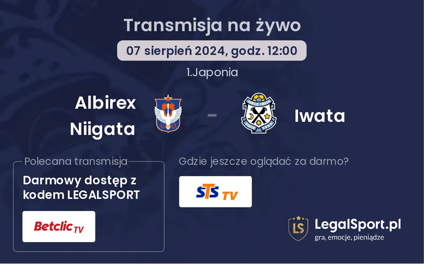 Albirex Niigata - Iwata transmisja na żywo