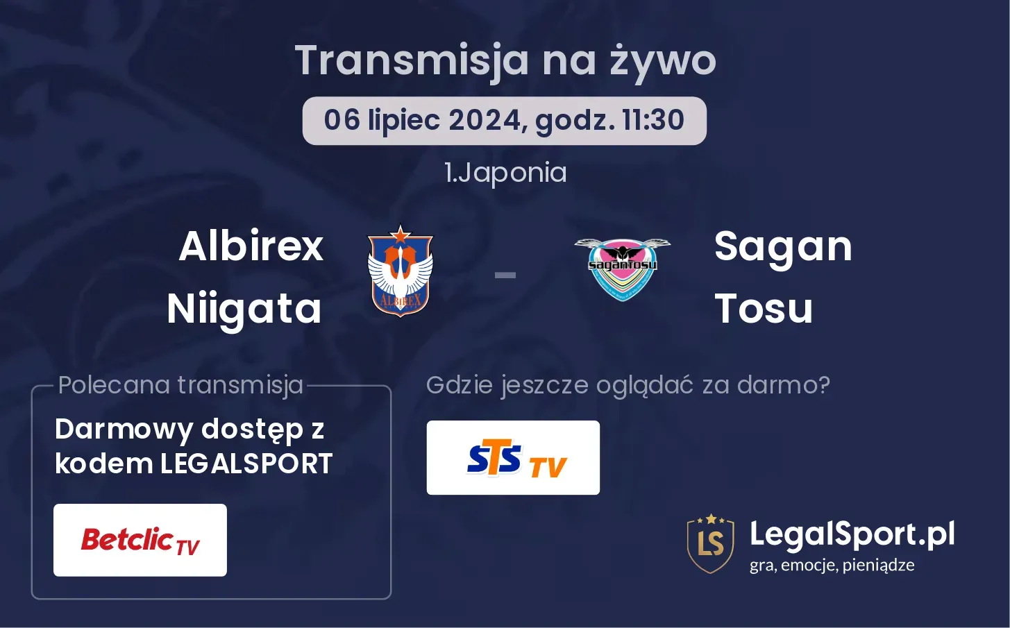 Albirex Niigata - Sagan Tosu transmisja na żywo