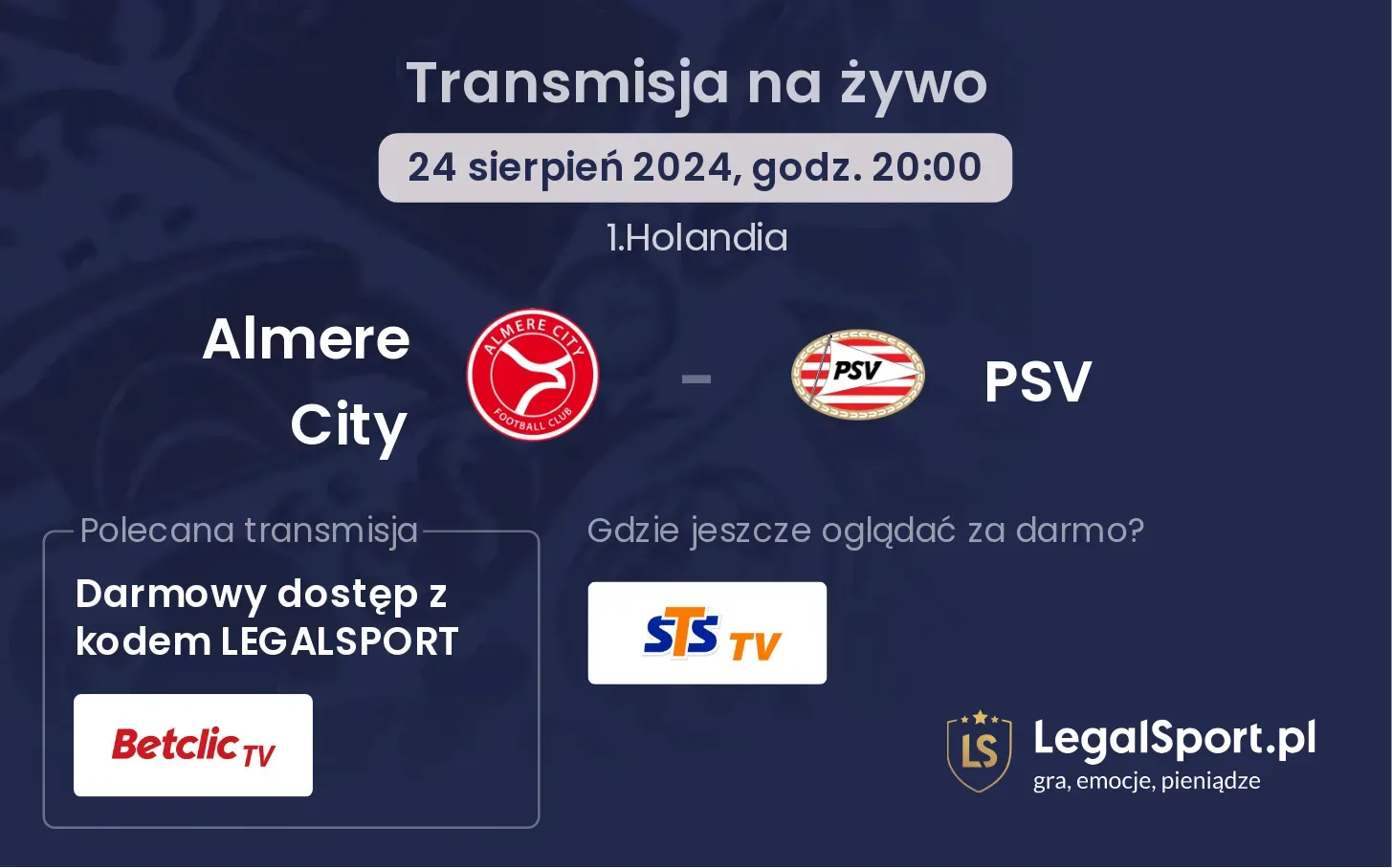 Almere City - PSV transmisja na żywo