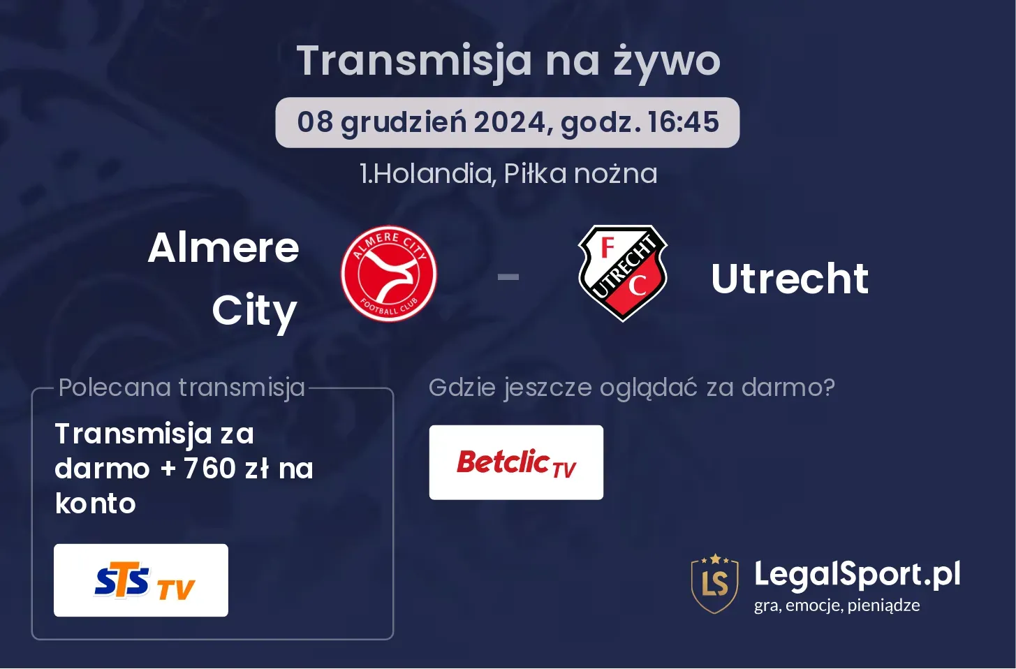 Almere City - Utrecht transmisja na żywo