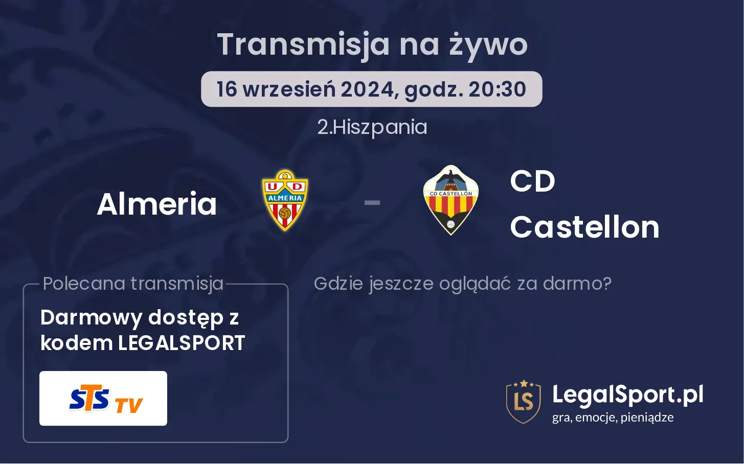 Almeria - CD Castellon gdzie oglądać? 16.09, godz. 20:30