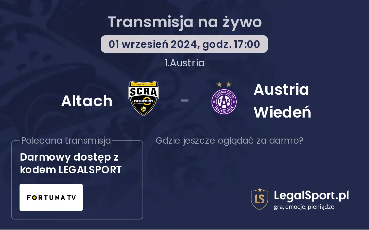 Altach - Austria Wiedeń transmisja na żywo