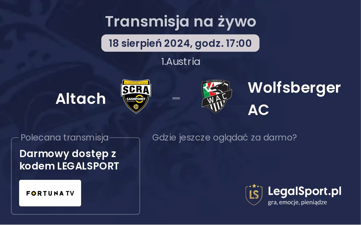 Altach - Wolfsberger AC transmisja na żywo