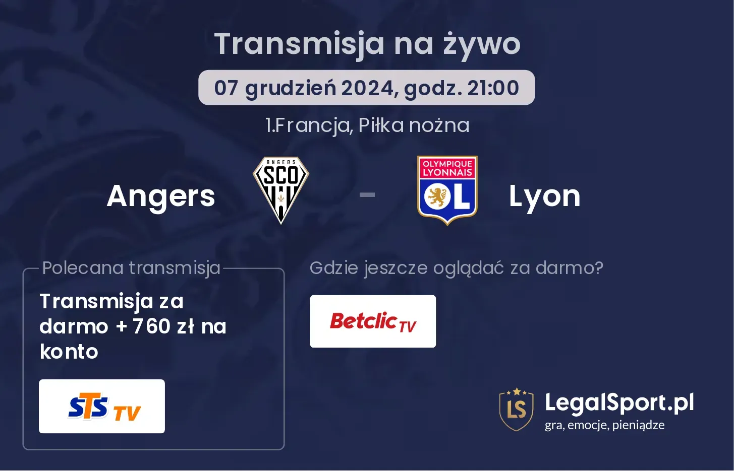 Angers - Lyon transmisja na żywo