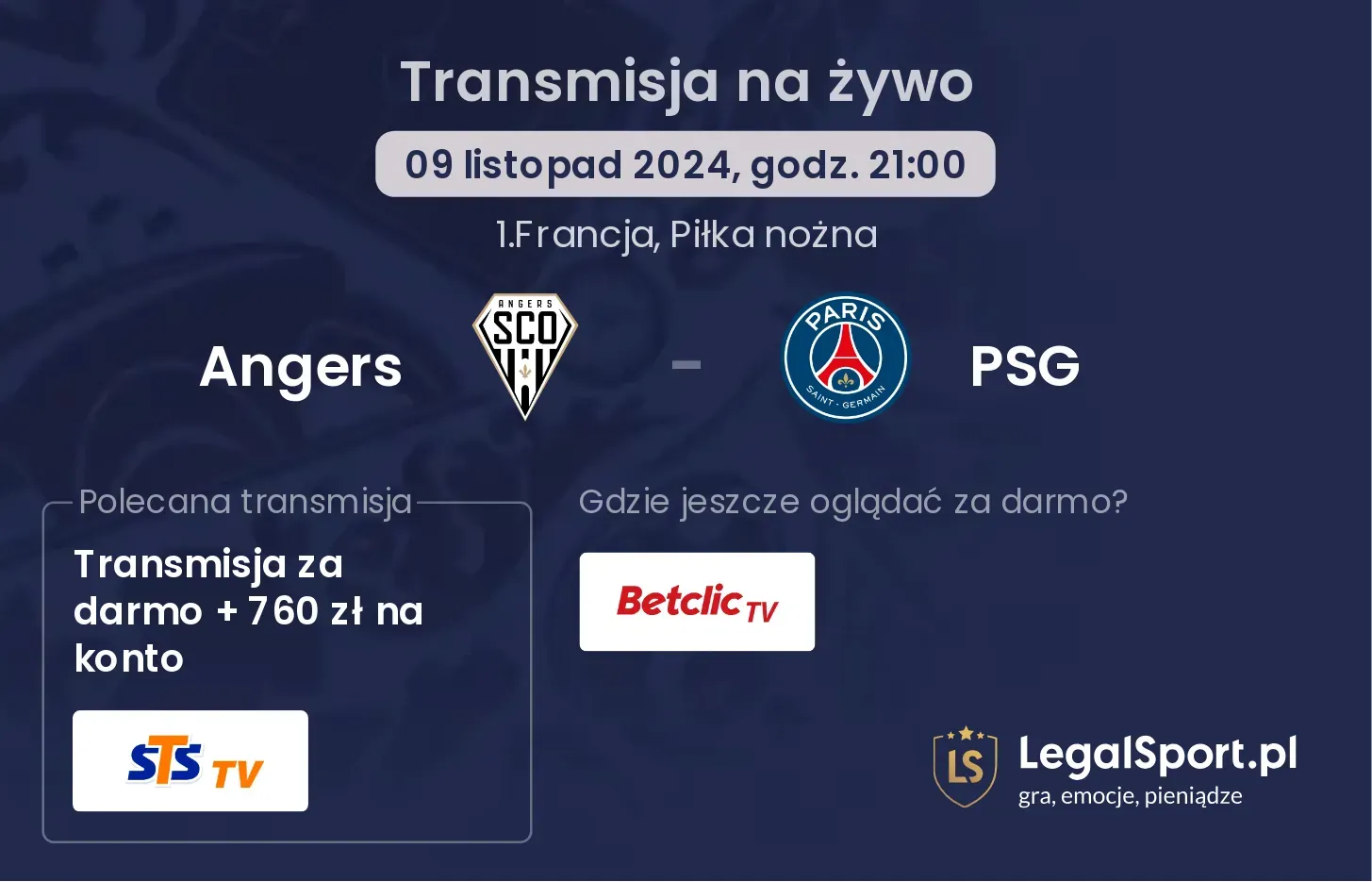 Angers - PSG transmisja na żywo