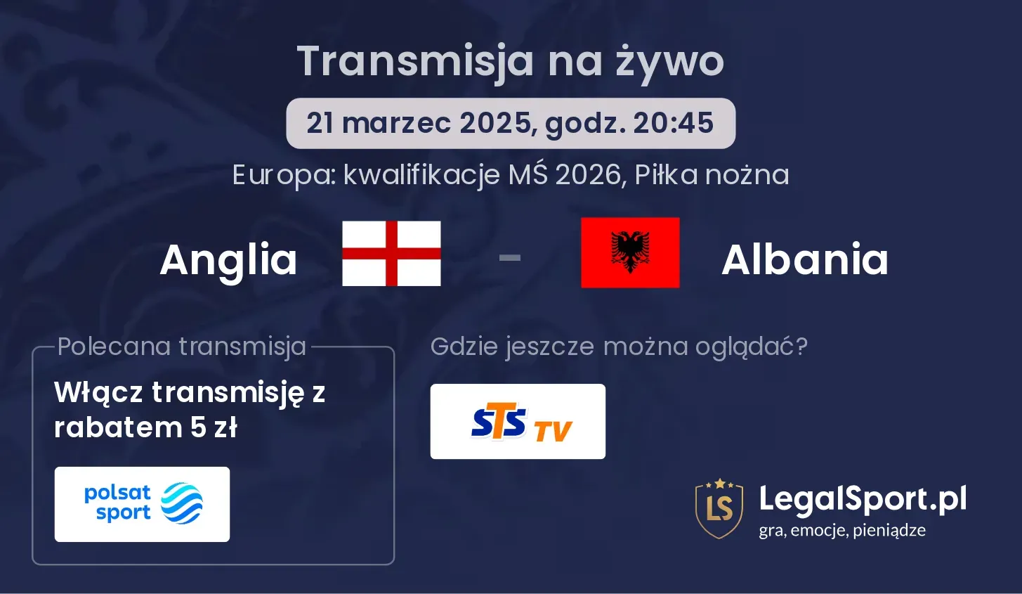 Anglia - Albania transmisja na żywo