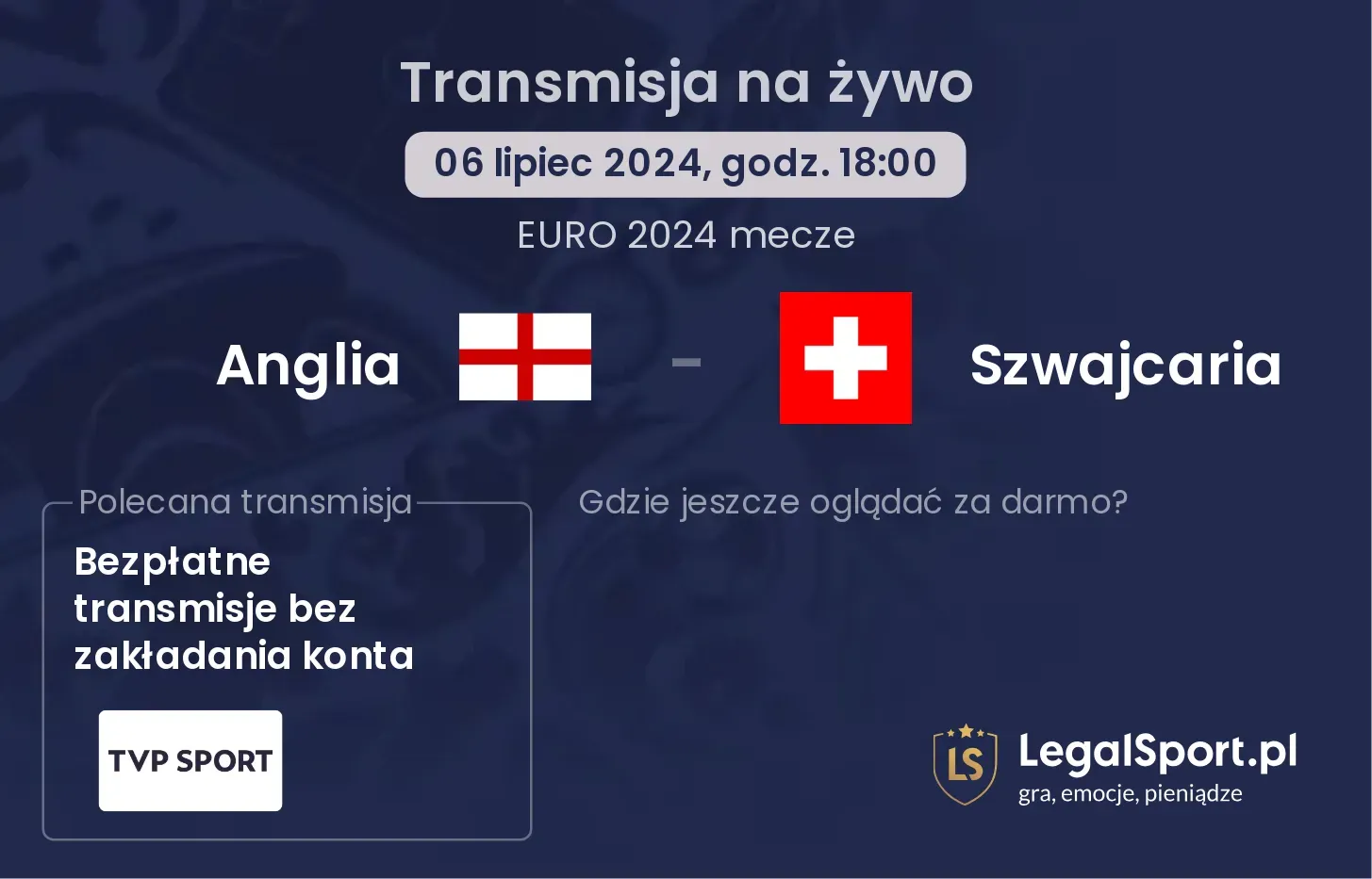 Anglia - Szwajcaria transmisja na żywo