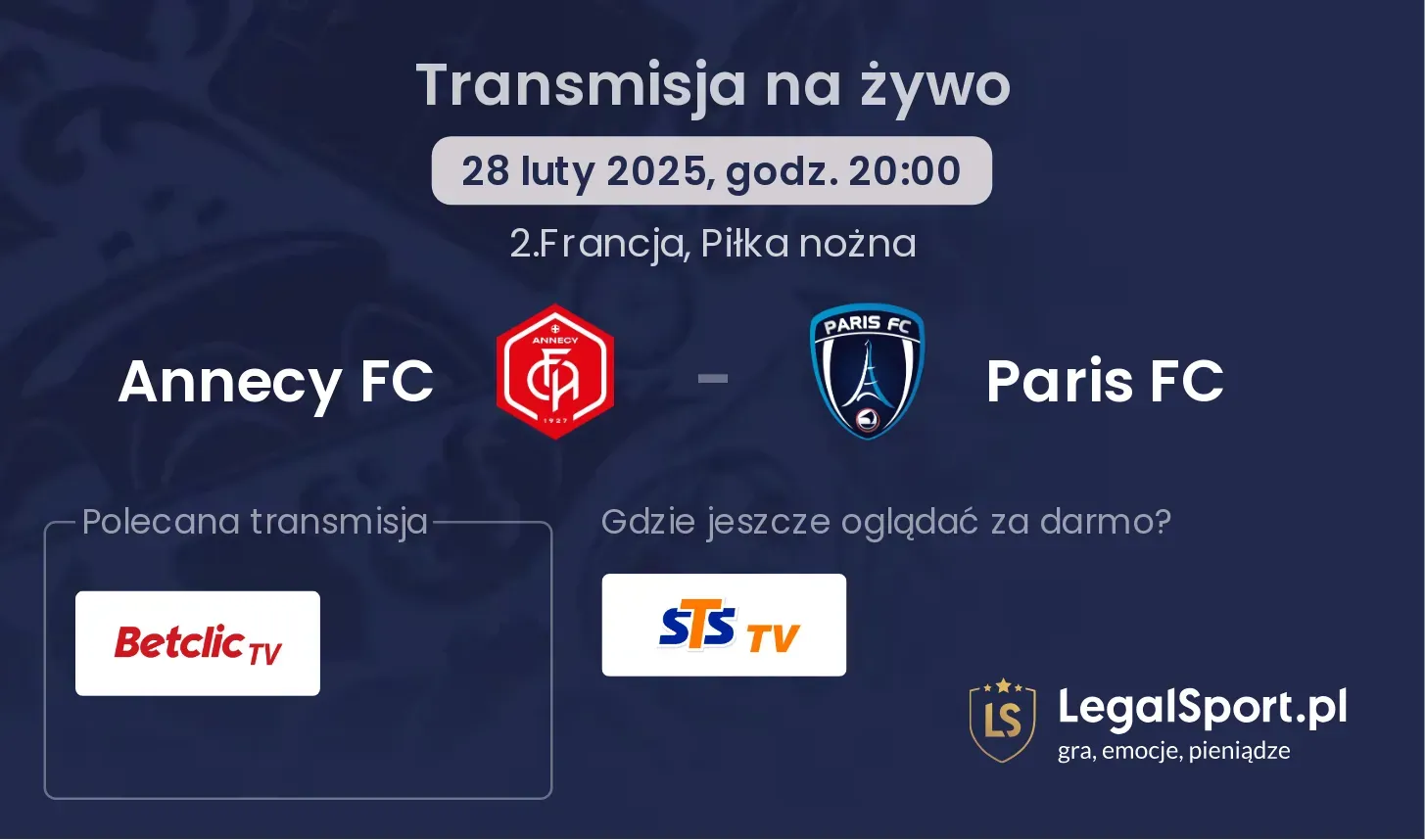 Annecy FC - Paris FC transmisja na żywo