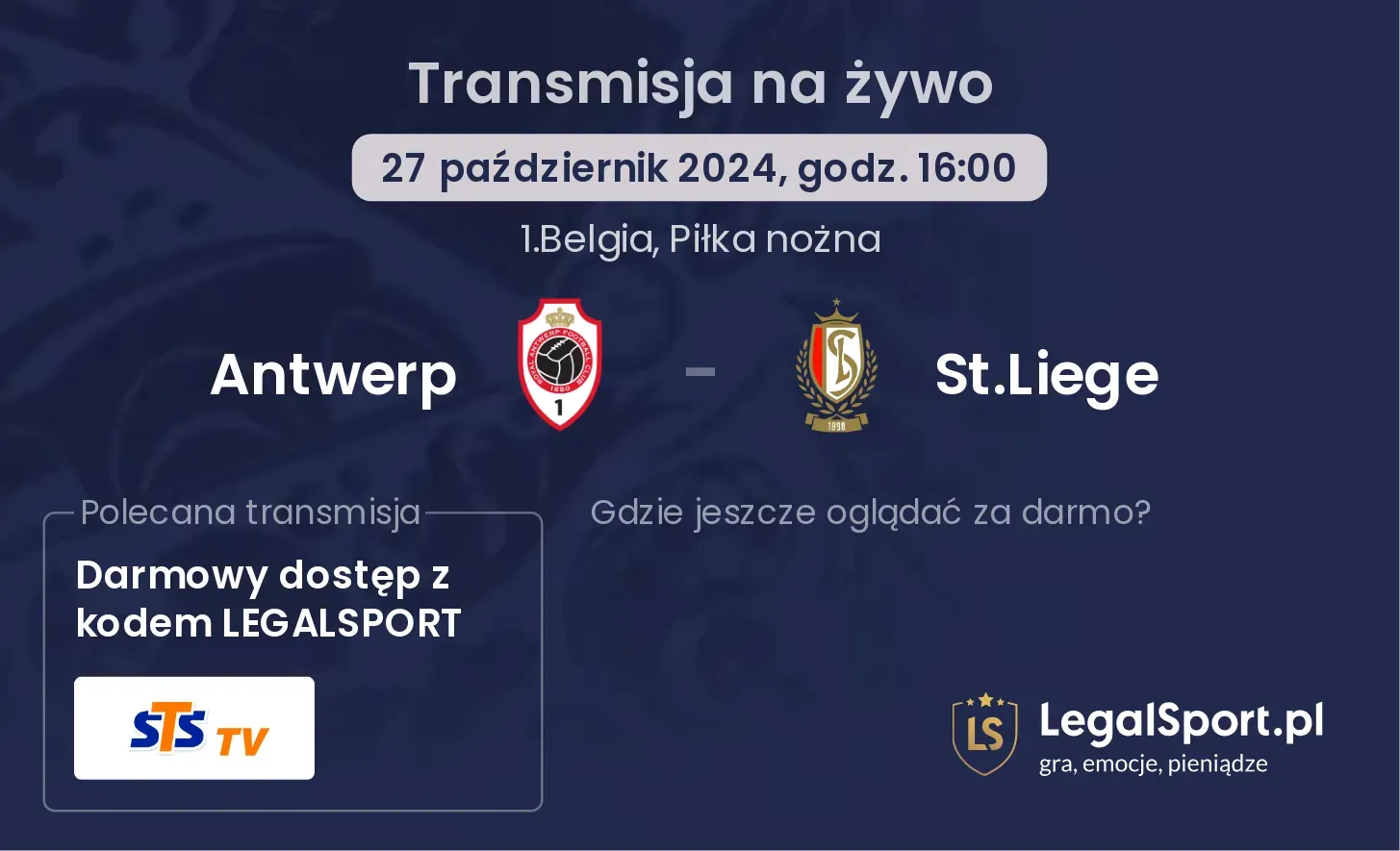 Antwerp - St.Liege gdzie oglądać? 27.10, godz. 16:00