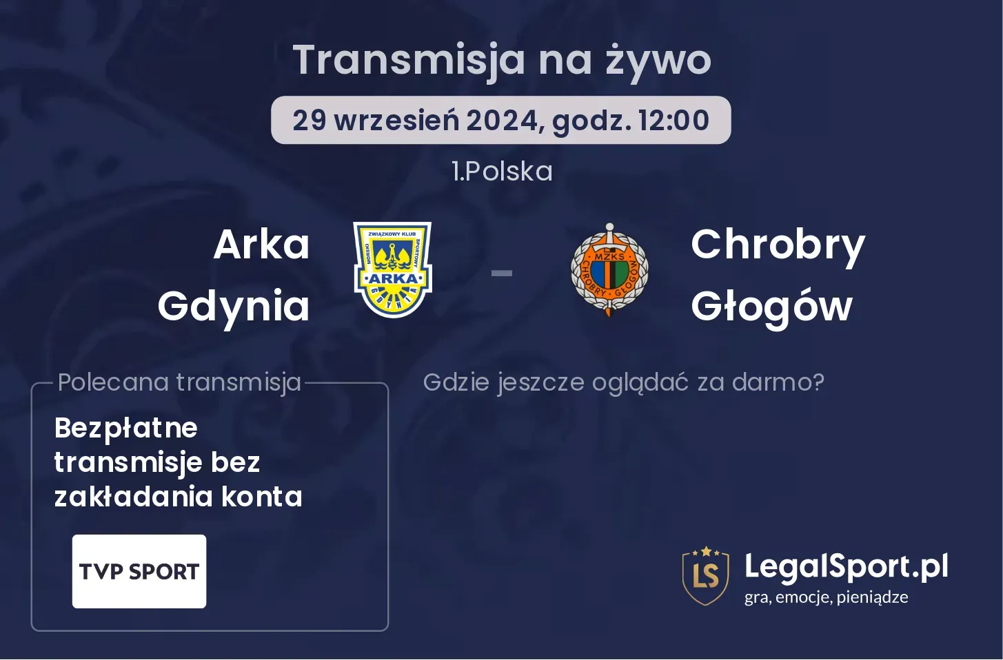 Arka Gdynia - Chrobry Głogów transmisja na żywo