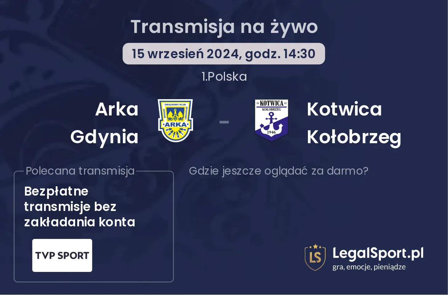 Arka Gdynia - Kotwica Kołobrzeg transmisja na żywo