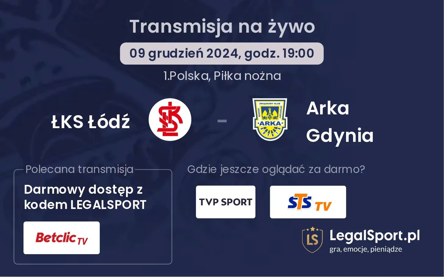 ŁKS Łódź - Arka Gdynia gdzie oglądać?