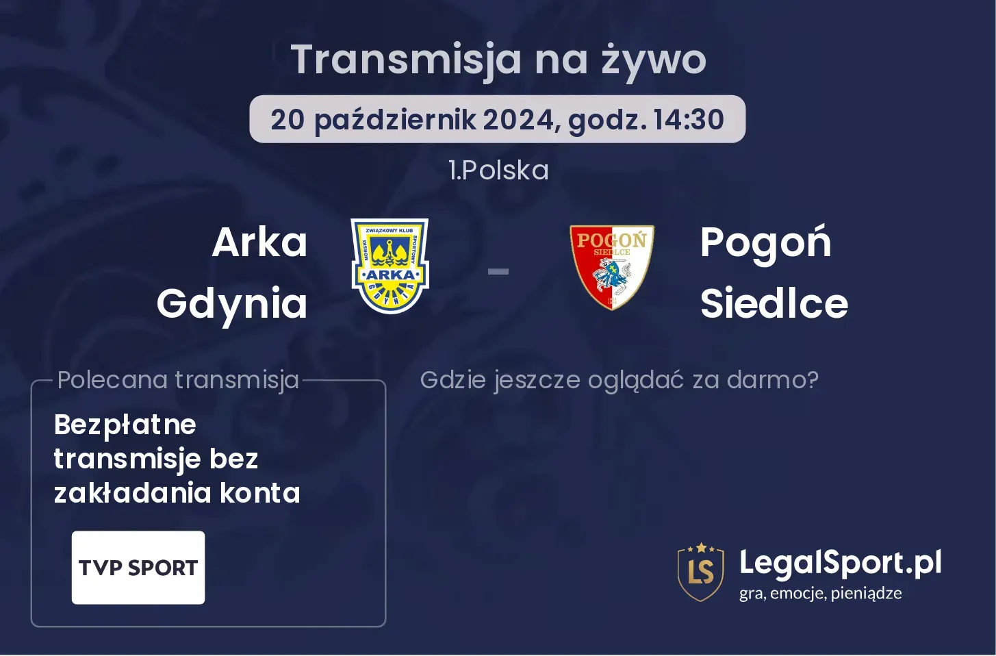 Arka Gdynia - Pogoń Siedlce gdzie oglądać? 20.10, godz. 14:30