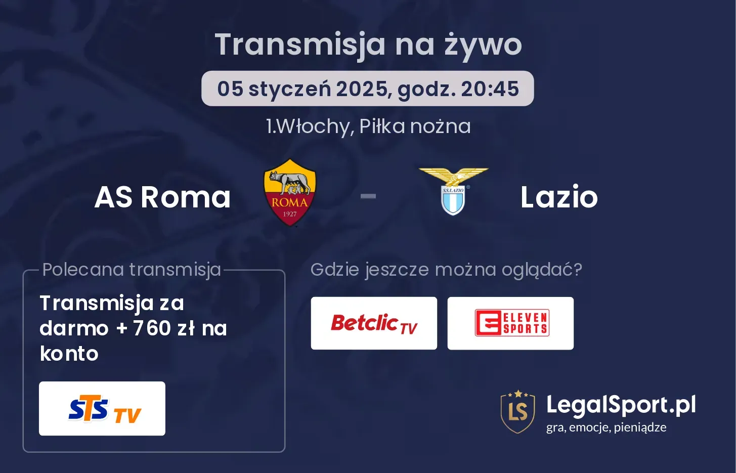 AS Roma - Lazio transmisja na żywo