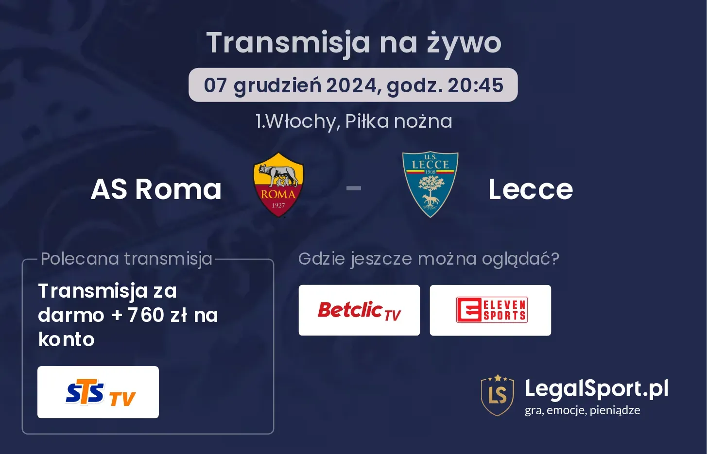 AS Roma - Lecce transmisja na żywo