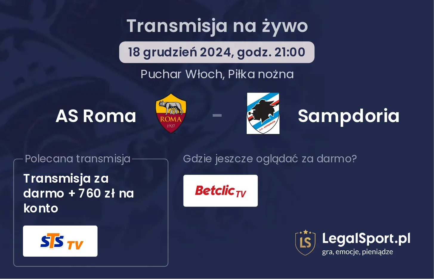 AS Roma - Sampdoria transmisja na żywo