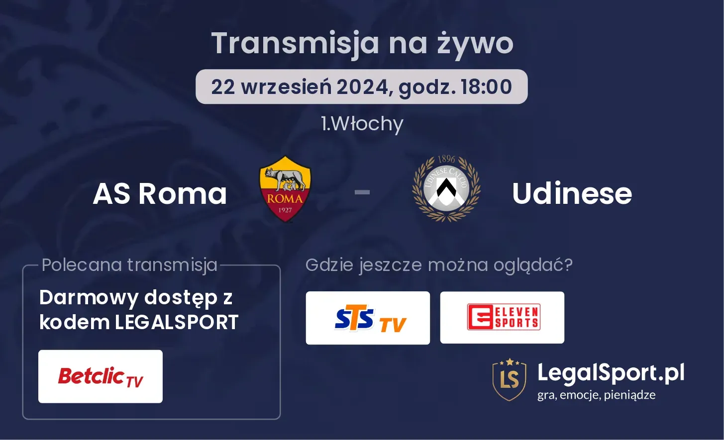 AS Roma - Udinese transmisja na żywo