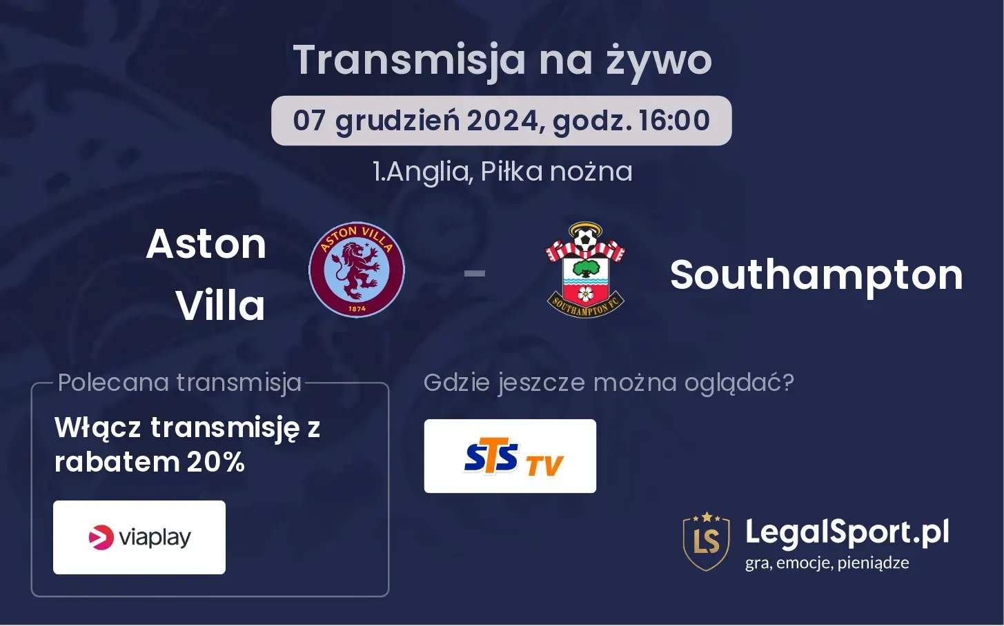 Aston Villa - Southampton transmisja na żywo