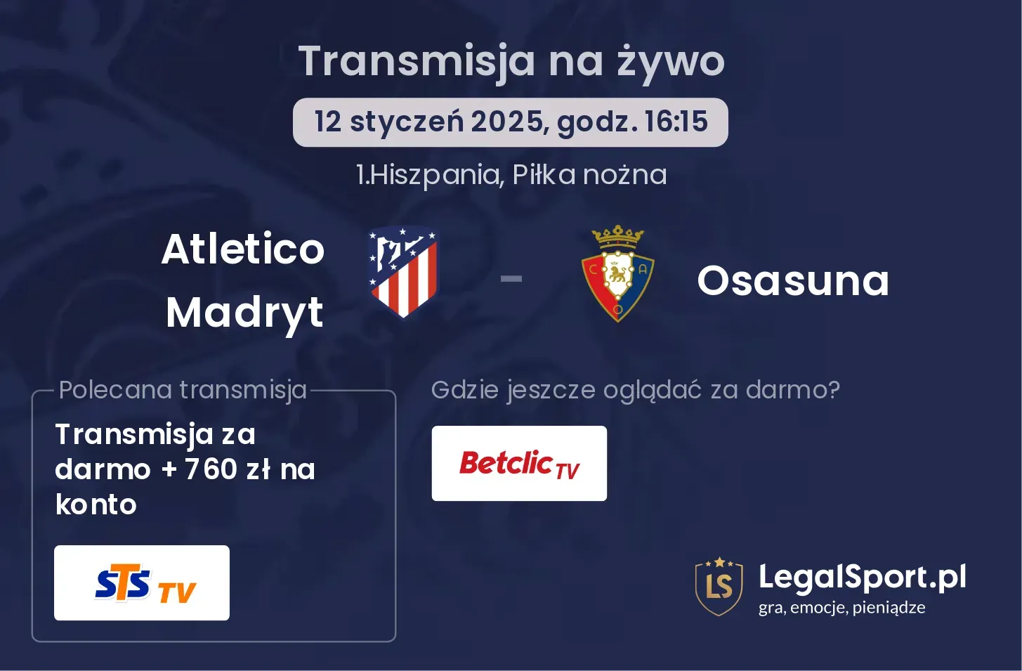 Atletico Madryt - Osasuna transmisja na żywo