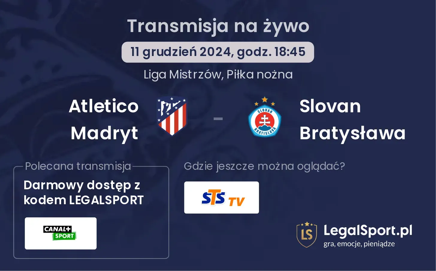 Atletico Madryt - Slovan Bratysława transmisja na żywo