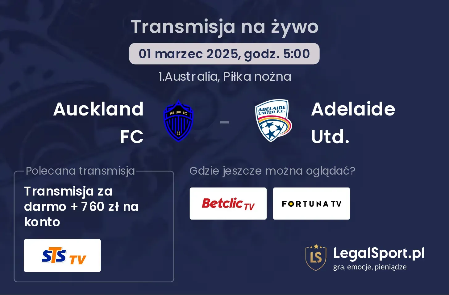 Auckland FC - Adelaide Utd. transmisja na żywo