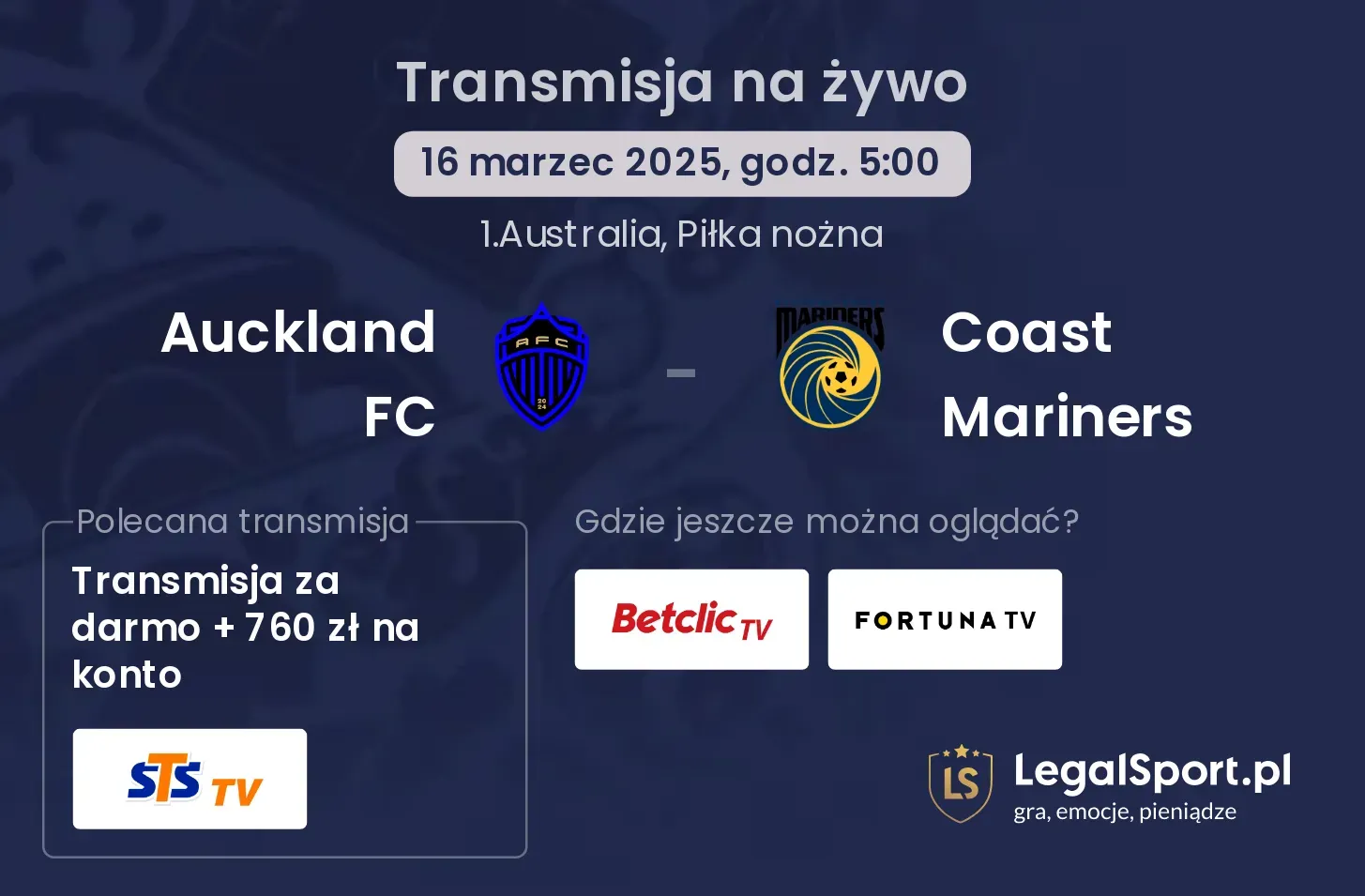 Auckland FC - Coast Mariners transmisja na żywo