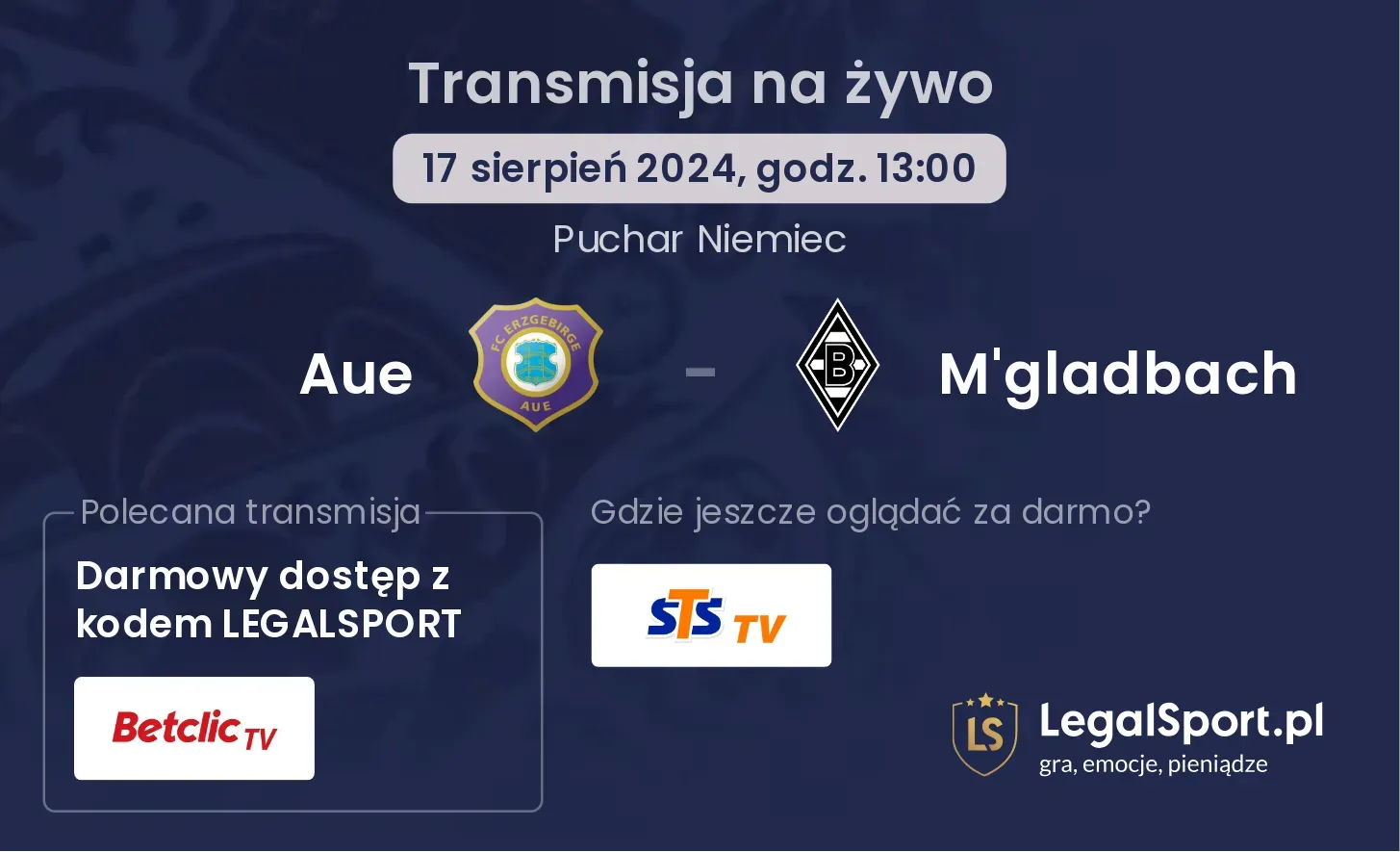 Aue - M'gladbach transmisja na żywo