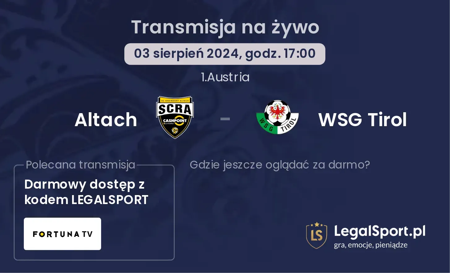 Altach - WSG Tirol transmisja na żywo