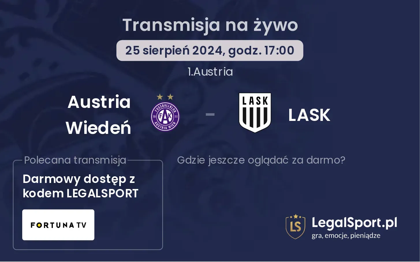 Austria Wiedeń - LASK transmisja na żywo