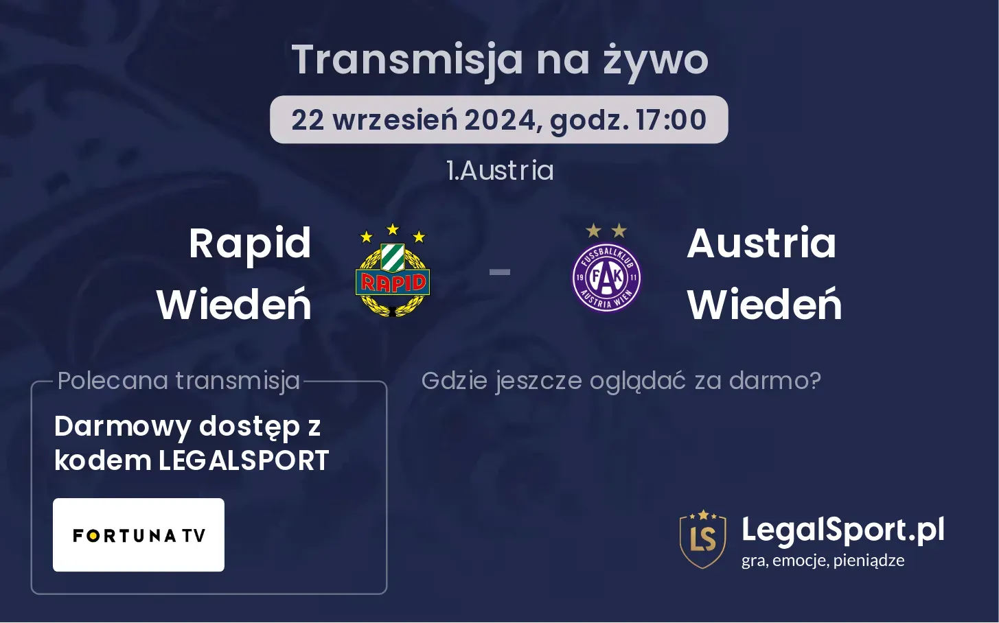 Rapid Wiedeń - Austria Wiedeń transmisja na żywo