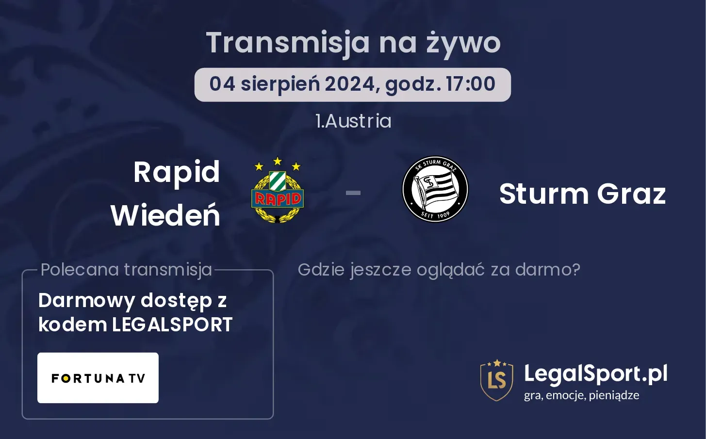 Rapid Wiedeń - Sturm Graz transmisja na żywo