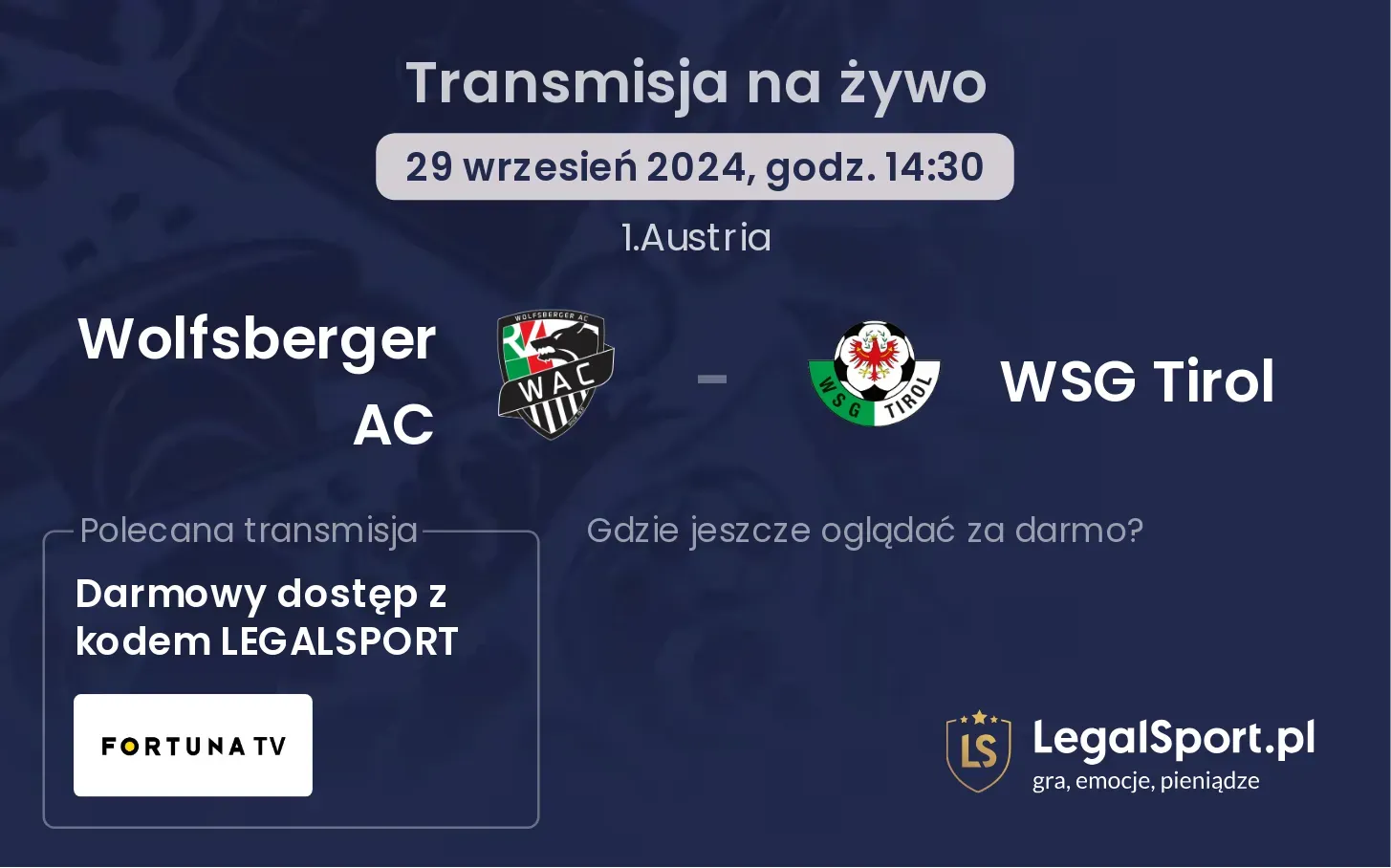 Wolfsberger AC - WSG Tirol transmisja na żywo