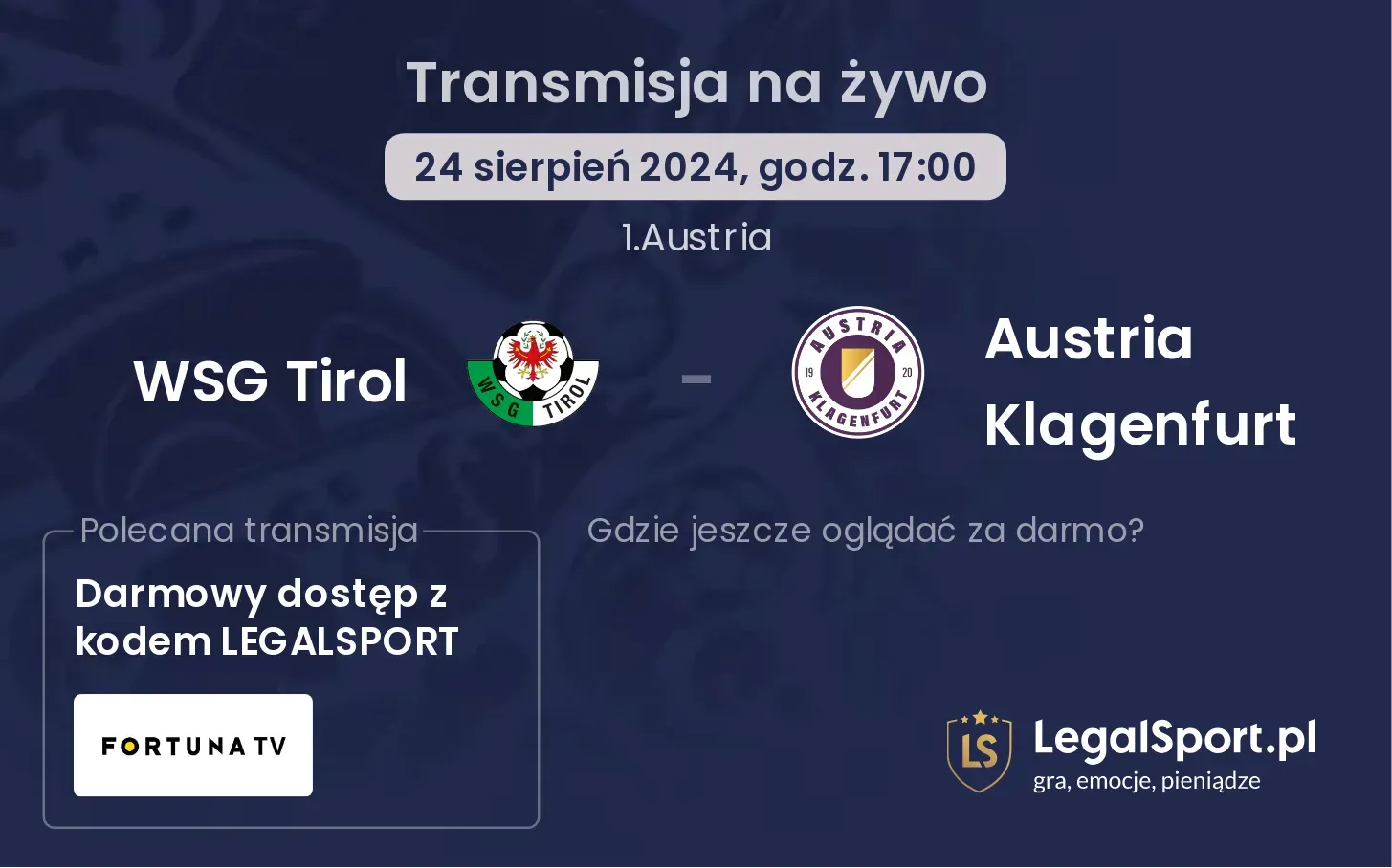 WSG Tirol - Austria Klagenfurt transmisja na żywo