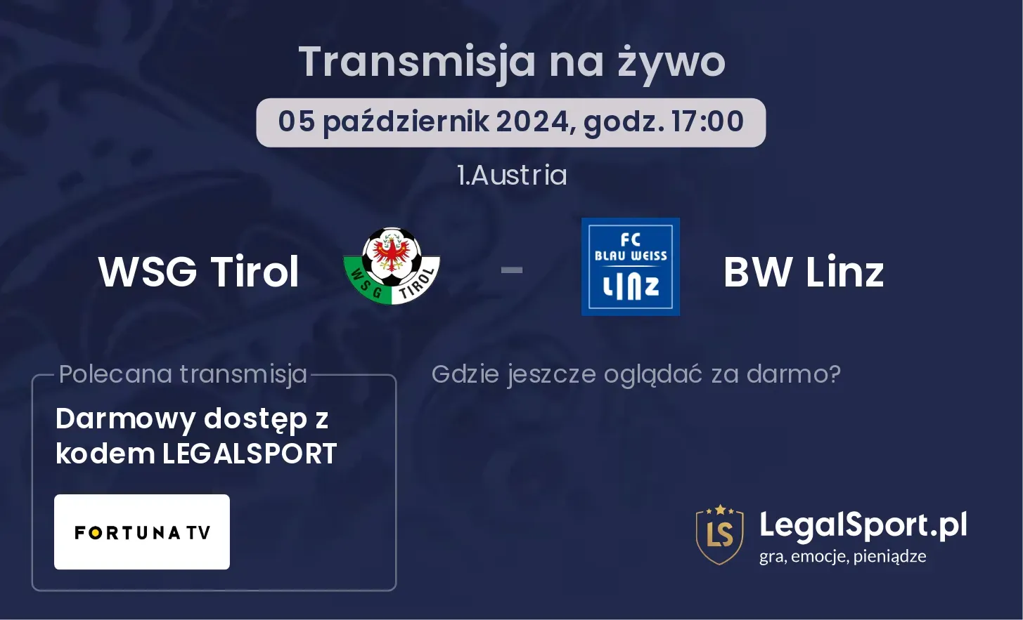 WSG Tirol - BW Linz transmisja na żywo