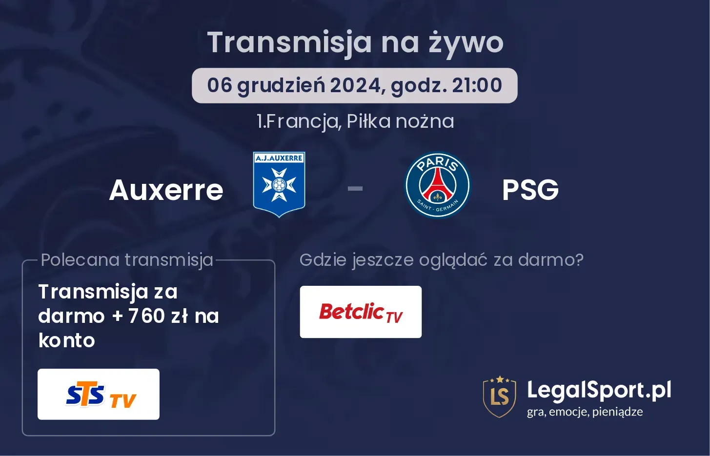 Auxerre - PSG transmisja na żywo