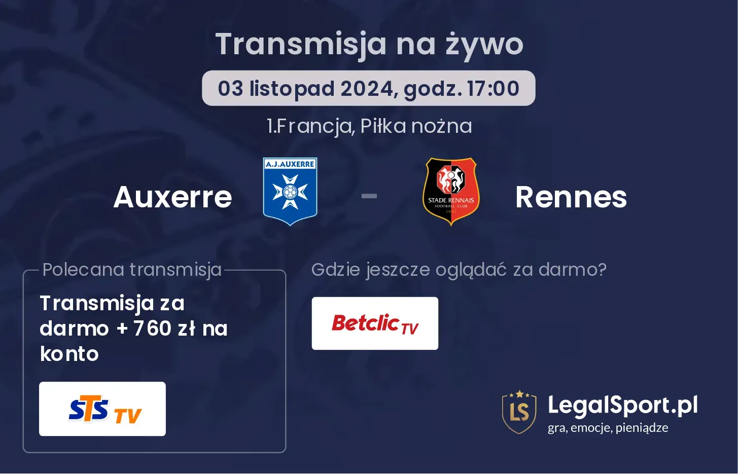 Auxerre - Rennes transmisja na żywo