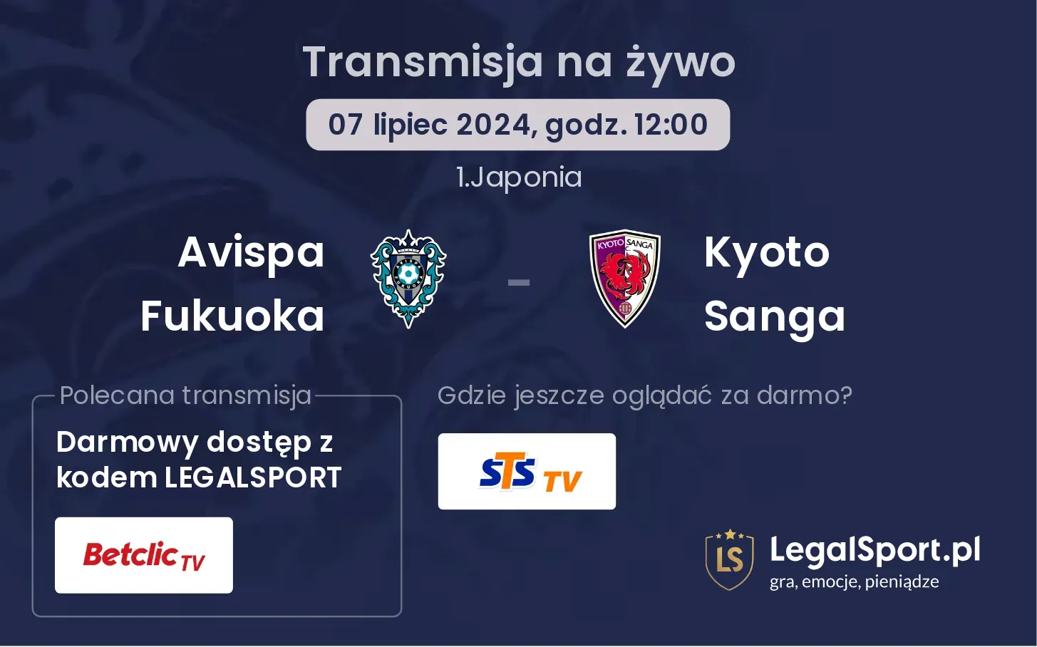 Avispa Fukuoka - Kyoto Sanga transmisja na żywo