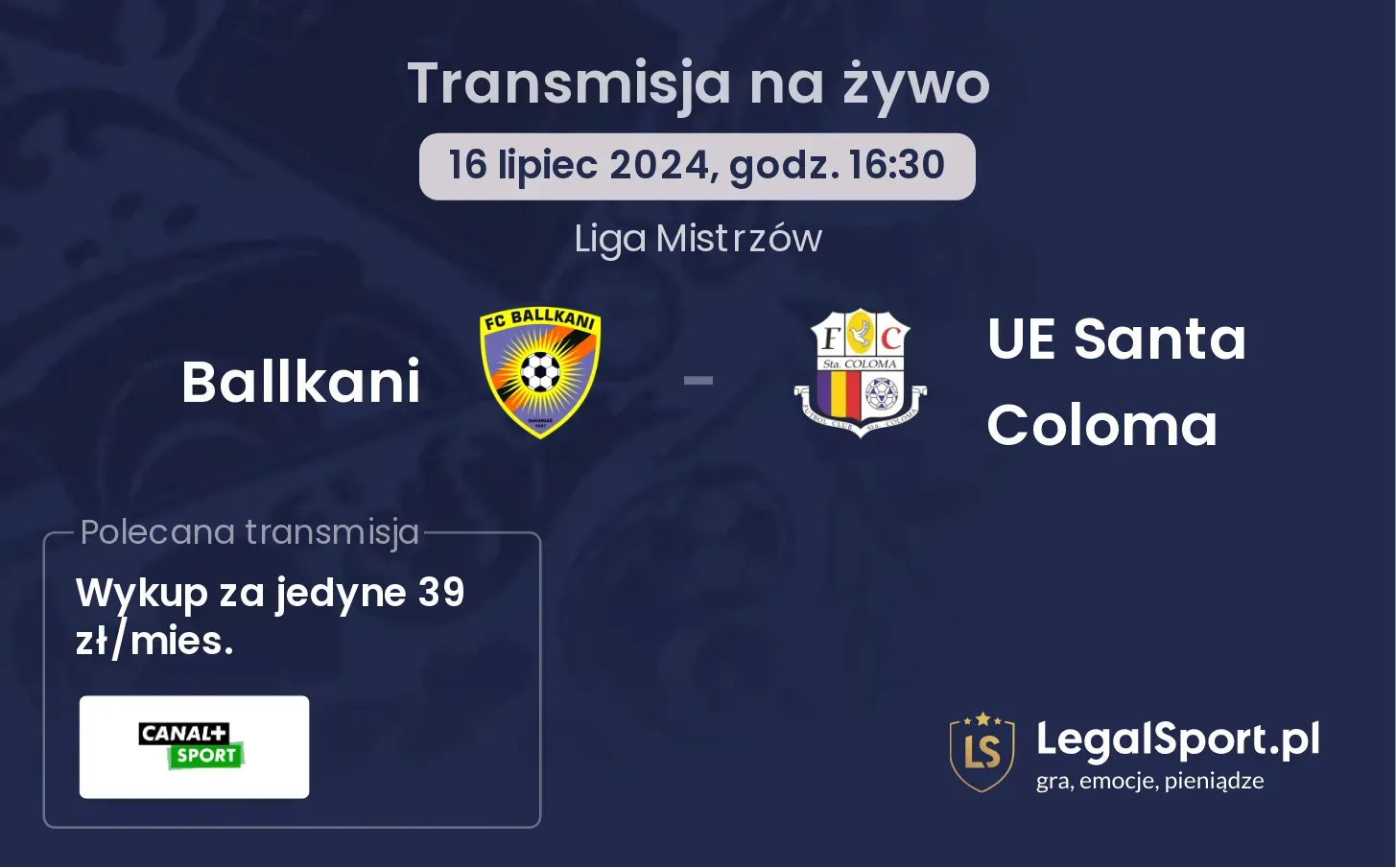 Ballkani - UE Santa Coloma transmisja na żywo