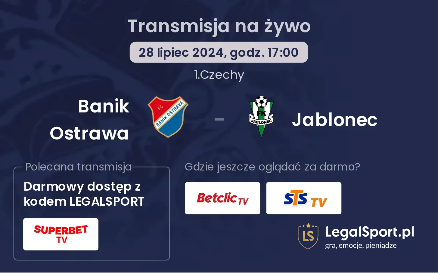 Banik Ostrawa - Jablonec transmisja na żywo