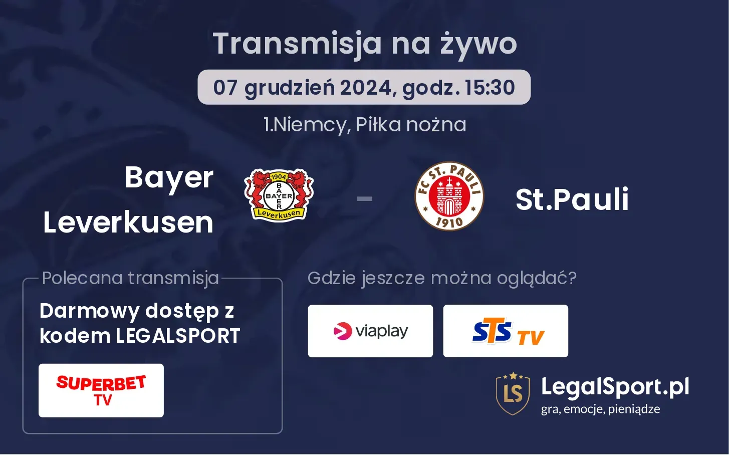 Bayer Leverkusen - St.Pauli transmisja na żywo