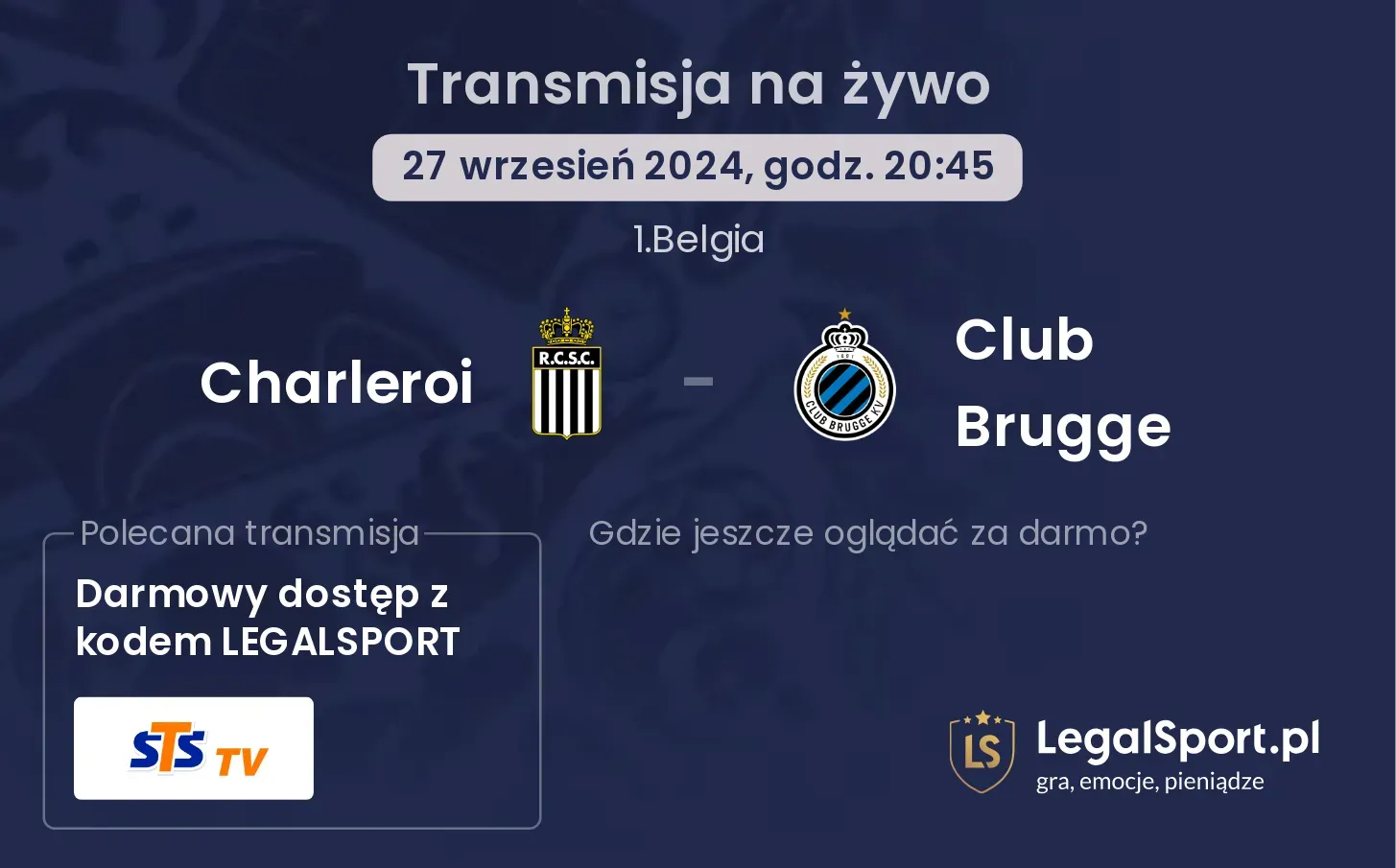 Charleroi - Club Brugge transmisja na żywo