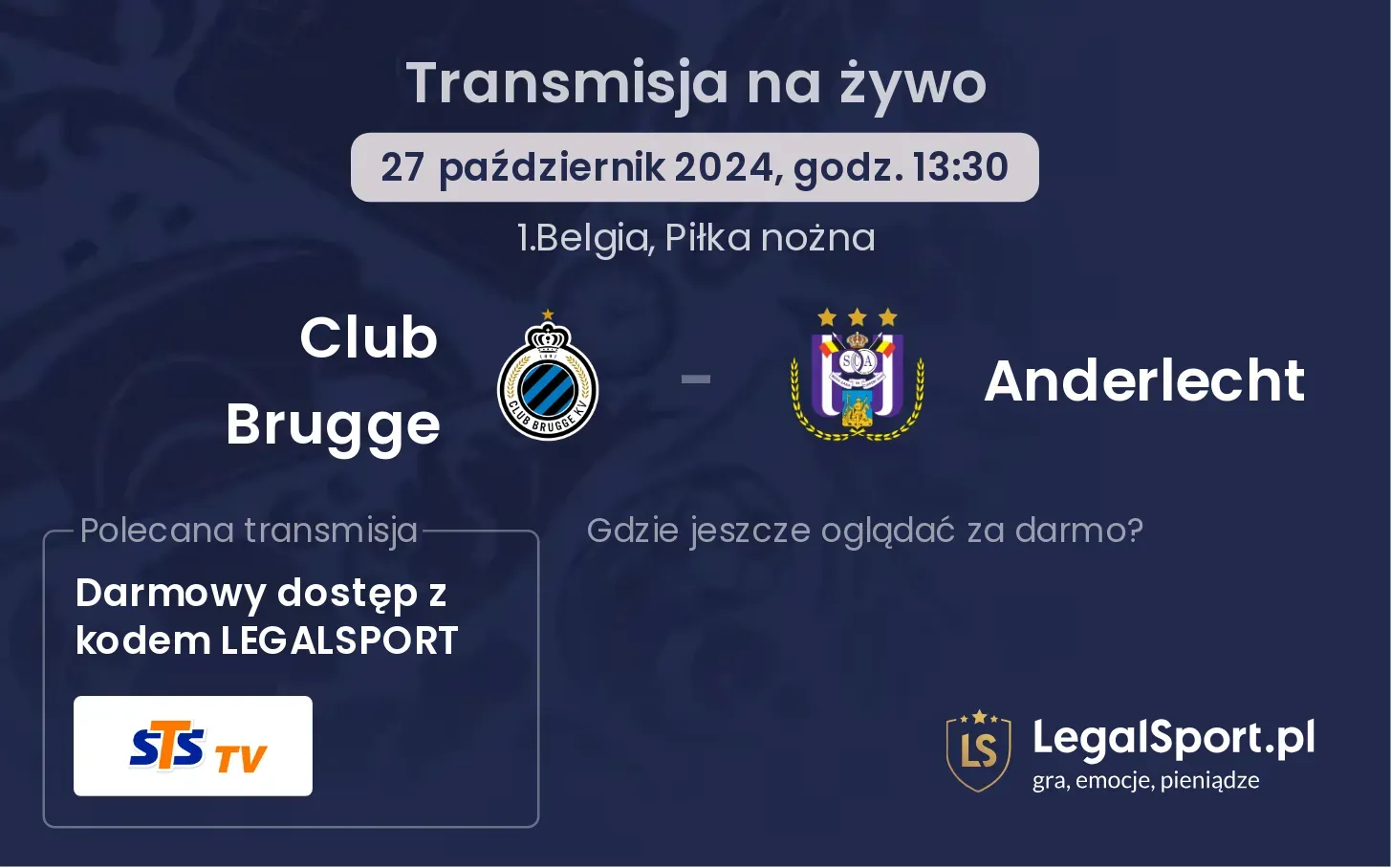 Club Brugge - Anderlecht transmisja na żywo