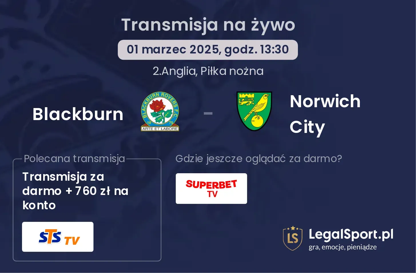 Blackburn - Norwich City transmisja na żywo