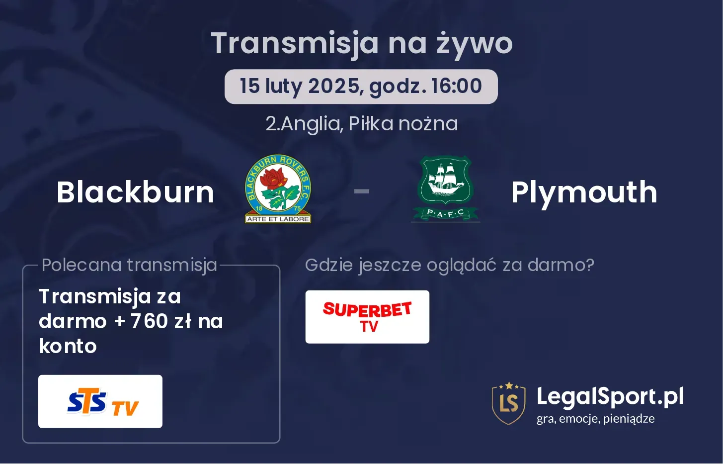 Blackburn - Plymouth transmisja na żywo