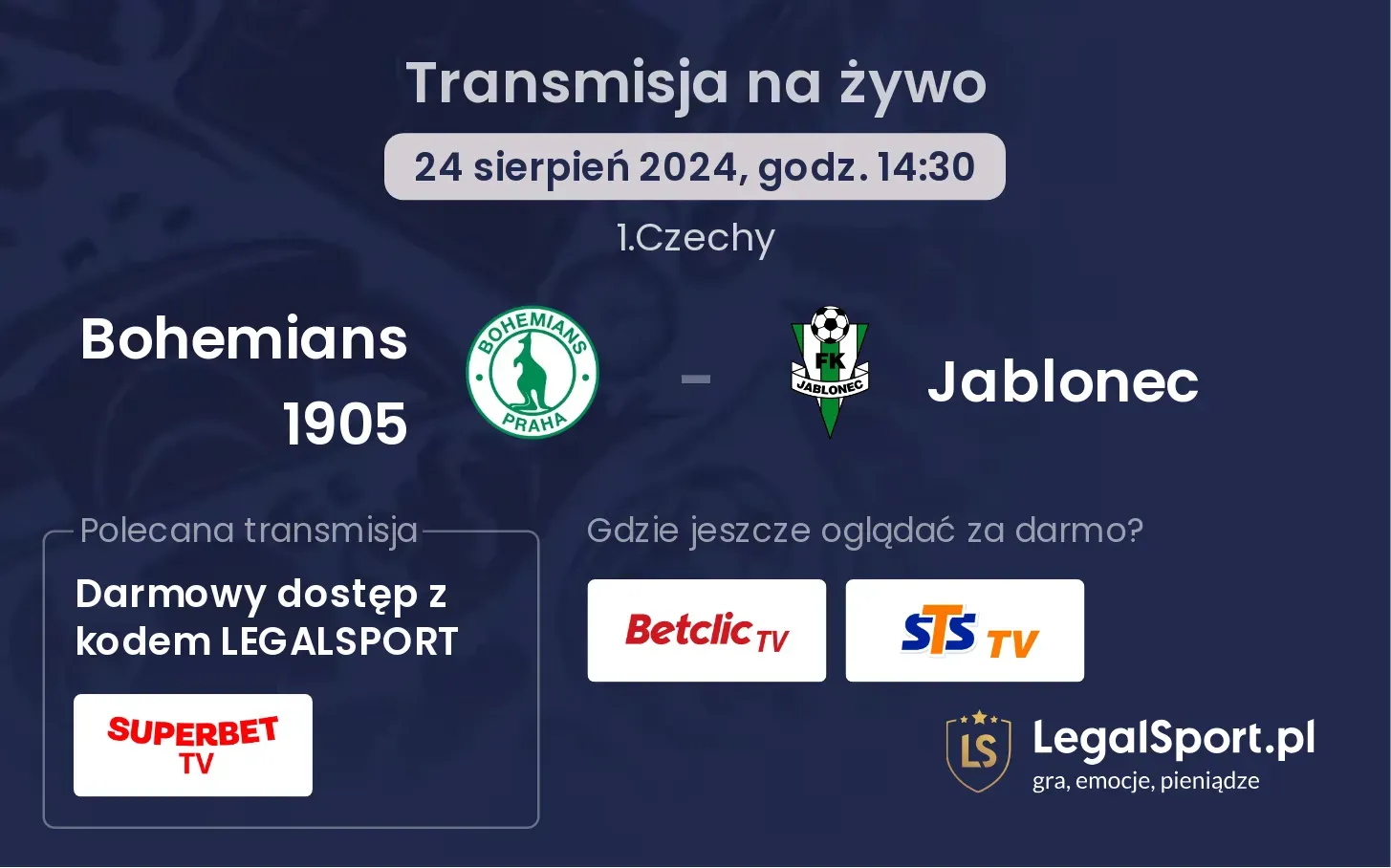 Bohemians 1905 - Jablonec transmisja na żywo