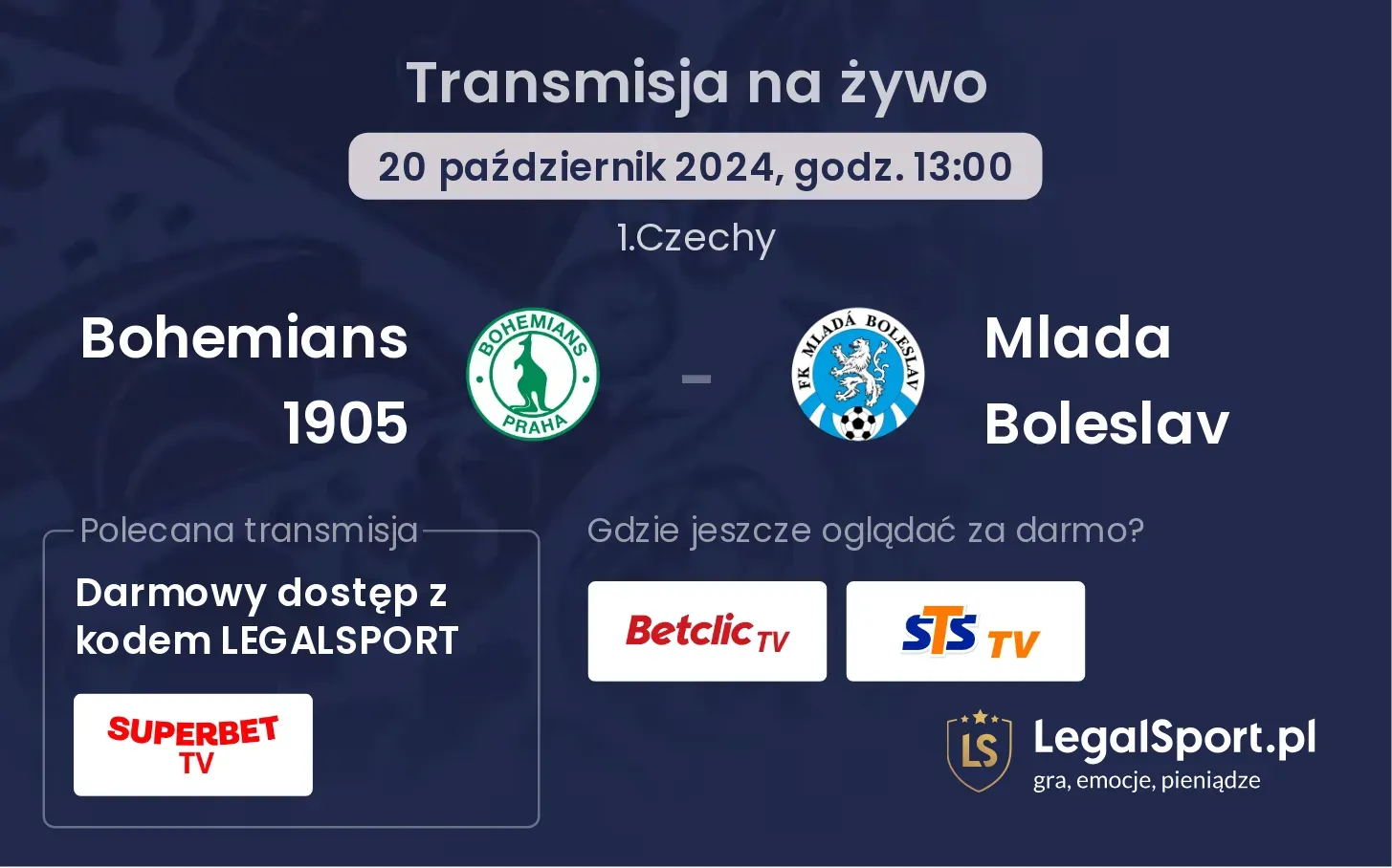 Bohemians 1905 - Mlada Boleslav  gdzie oglądać? 20.10, godz. 13:00