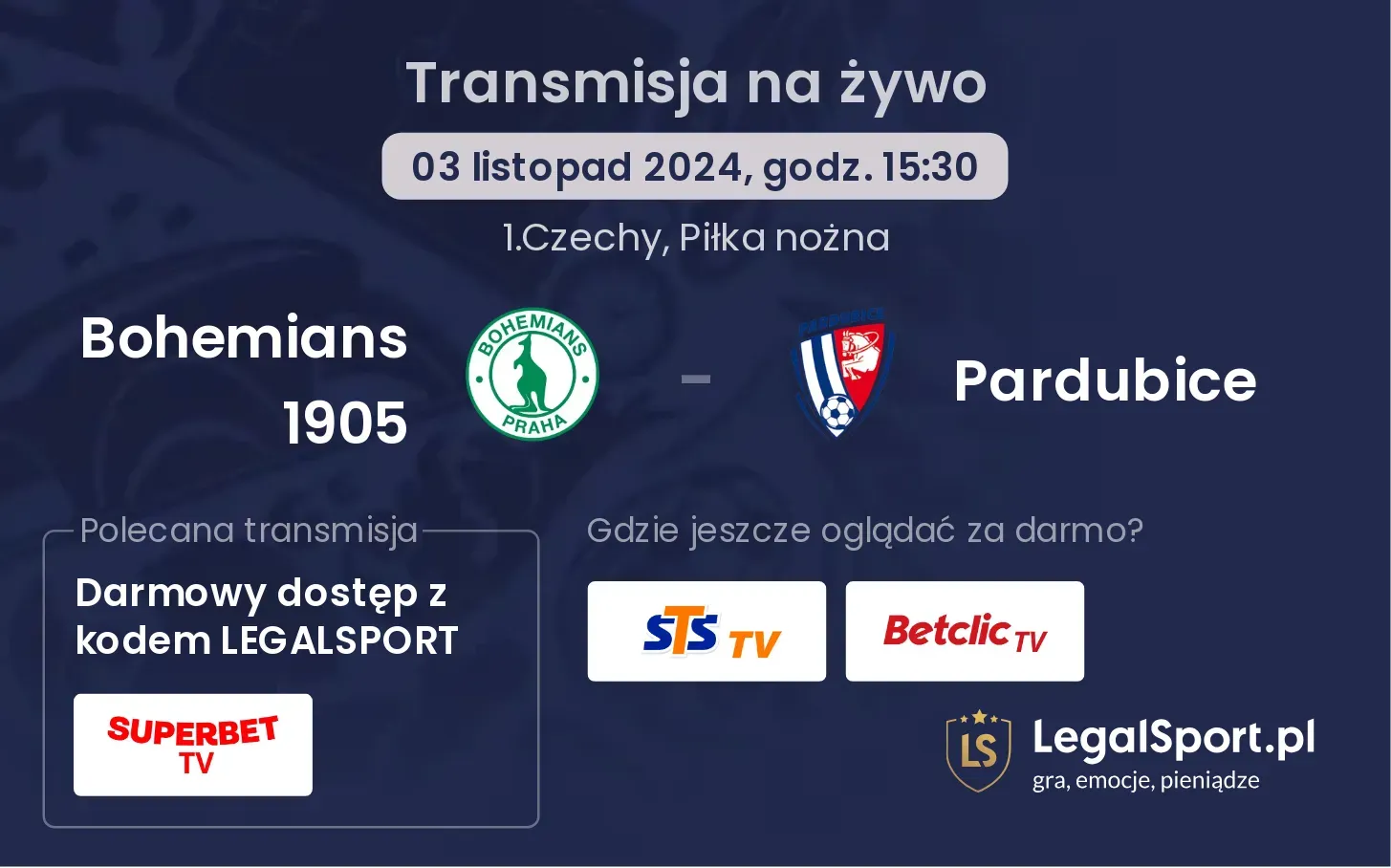 Bohemians 1905 - Pardubice transmisja na żywo