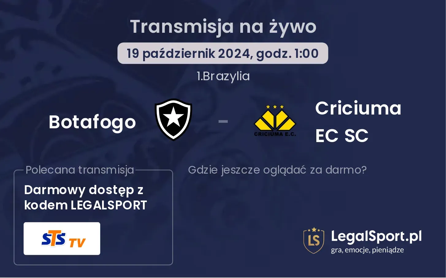 Botafogo - Criciuma EC SC gdzie oglądać? 19.10, godz. 01:00